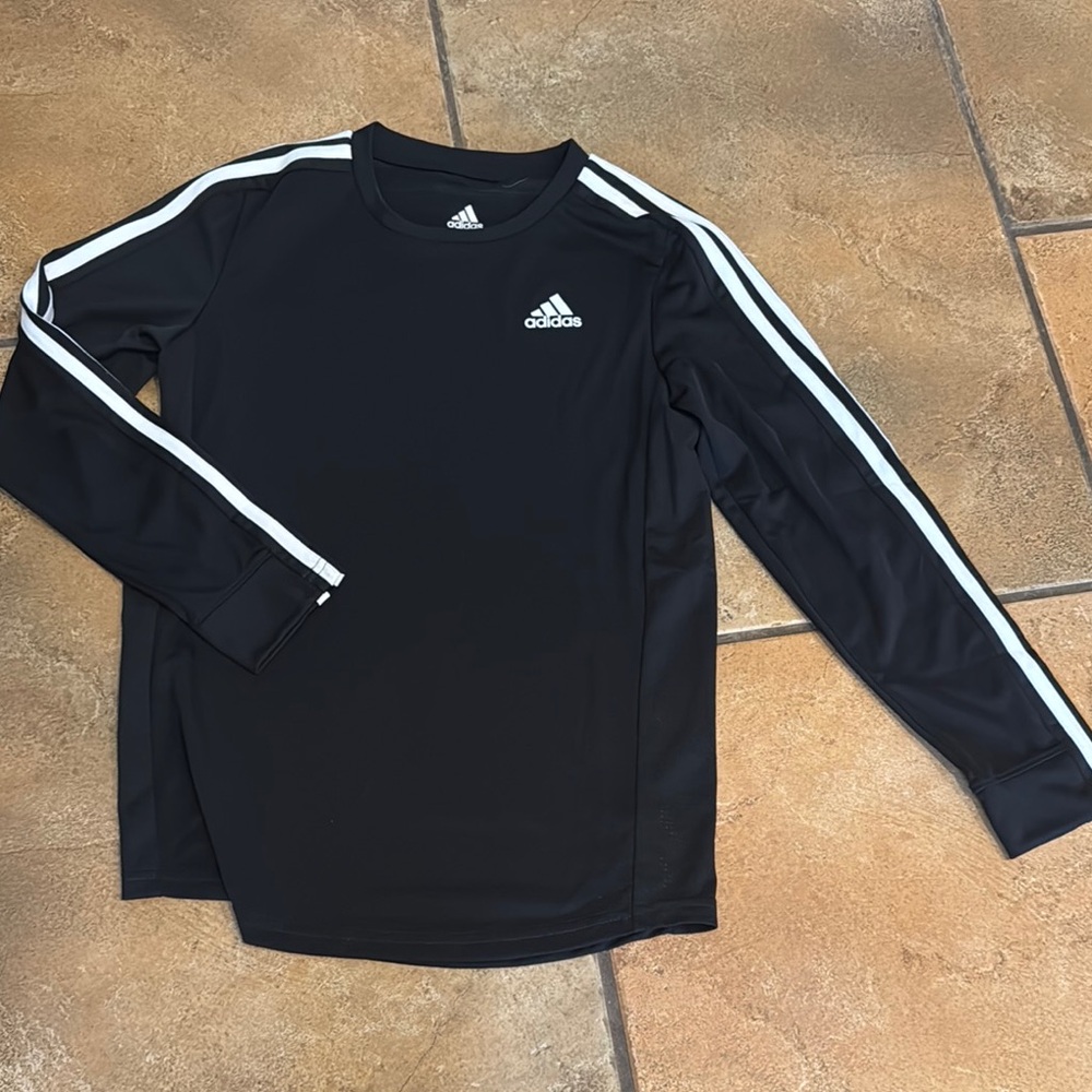 Adidas Black Long Sleeve Top with White Stripes